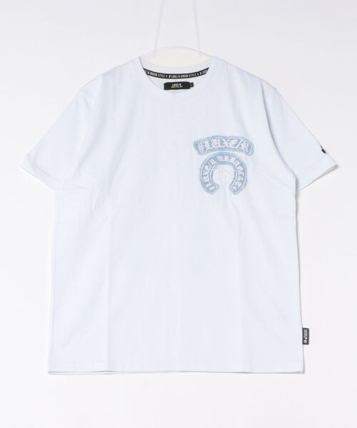 LUXE/R（ラグジュ）の「(RM)【LUXE/R】コットン100% 天竺 デニム×刺繍 ワッペン クルーネックTシャツ（Tシャツ/カットソー・メンズ・ブラック/エメラルド/ホワイト・LARGE/X-LARGE/MEDIUM）」の9枚目の写真