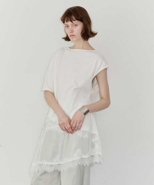 LA BELLE ETUDE(ラベルエチュード)の「アシンメトリースリーブレースデザイントップス(Tシャツ/カットソー・レディース・ホワイト/ブラック・FREE)」の5枚目の写真