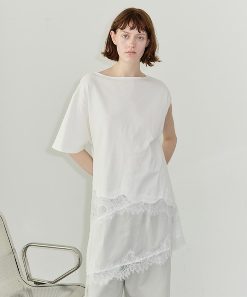 LA BELLE ETUDE(ラベルエチュード)の「アシンメトリースリーブレースデザイントップス(Tシャツ/カットソー・レディース・ホワイト/ブラック・FREE)」の7枚目の写真