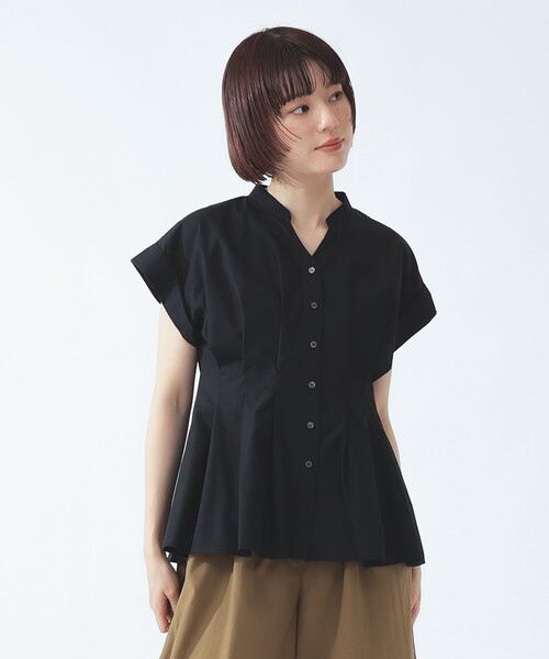 Ray BEAMS(レイビームス)の「タック ウエスト スキッパー シャツ(シャツ/ブラウス・レディース・ホワイト/ブラック・ONE SIZE)」の2枚目の写真