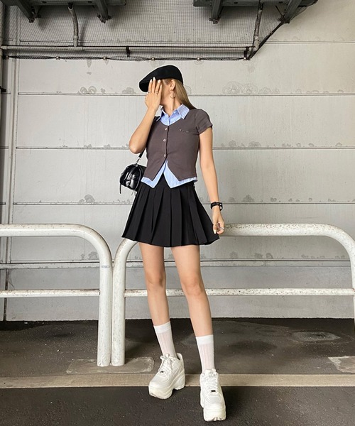 non-hedge（ノンヘッジ）の「シャツレイヤード風プレート付トップス（Tシャツ/カットソー・レディース・ブラック/オフホワイト/チャコールグレー/ネイビー・FREE）」の18枚目の写真