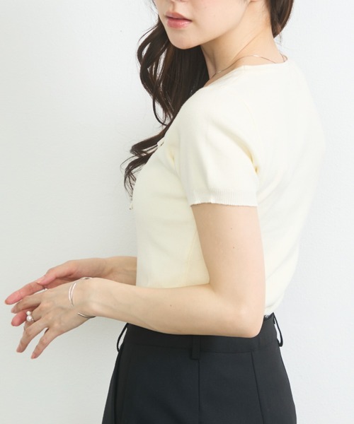 krahe(クレーエ)の「ドットリボンレイヤード風スクエアネック半袖ニット(ニット/セーター・レディース・アイボリー/ホワイト/グレー・FREE)」の18枚目の写真