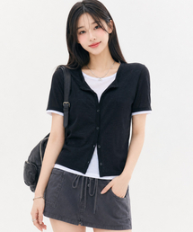 レディーススラブレイヤード半袖Tシャツ-FBRG5865D03