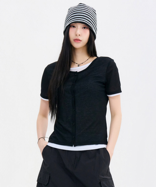 CHASECULT(チェイスカルト)の「レディーススラブレイヤード半袖Tシャツ-FBRG5865D03(Tシャツ/カットソー・レディース・ブラック・90/85)」の4枚目の写真