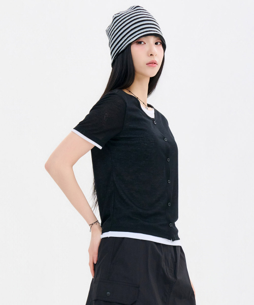 CHASECULT(チェイスカルト)の「レディーススラブレイヤード半袖Tシャツ-FBRG5865D03(Tシャツ/カットソー・レディース・ブラック・90/85)」の5枚目の写真