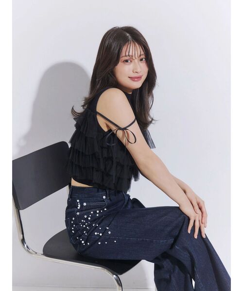 MERCURYDUO(マーキュリーデュオ)の「パールビジューデニム(デニムパンツ・レディース・インディゴブルー/ブルー・MEDIUM/SMALL)」の4枚目の写真