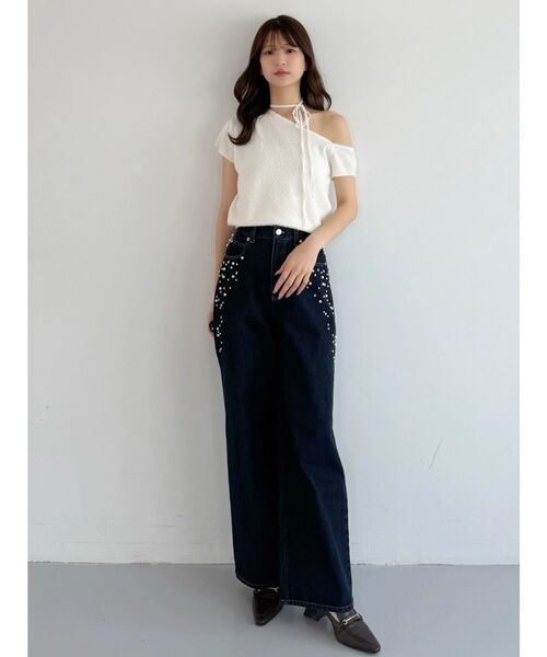 MERCURYDUO(マーキュリーデュオ)の「パールビジューデニム(デニムパンツ・レディース・インディゴブルー/ブルー・MEDIUM/SMALL)」の15枚目の写真
