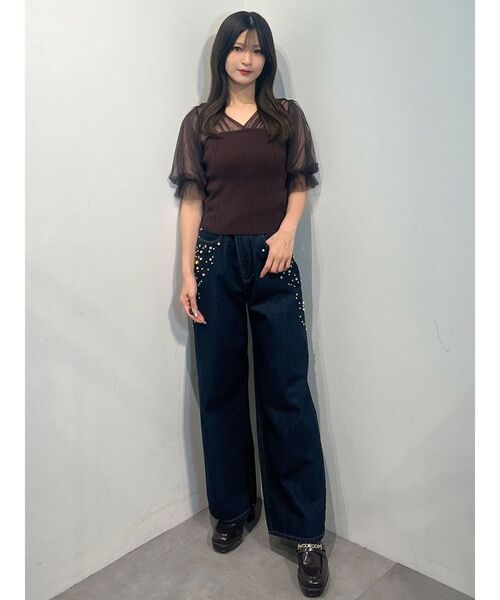MERCURYDUO(マーキュリーデュオ)の「パールビジューデニム(デニムパンツ・レディース・インディゴブルー/ブルー・MEDIUM/SMALL)」の3枚目の写真
