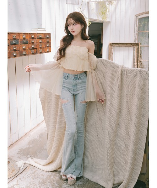 Darich(ダーリッチ)の「ボリュームスリーブローズチュールベアトップ(その他トップス・レディース・サックスブルー/ピンク/アイボリー・FREE)」の4枚目の写真