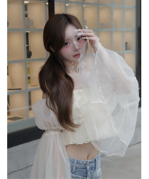 新品・未開封♡Darich♡ボリュームスリーブローズチュールベアトップ　SAX Darich（ダーリッチ）の「ボリュームスリーブローズチュールベアトップ