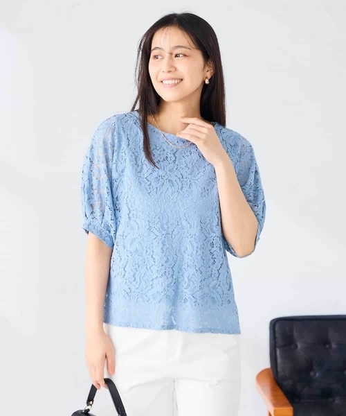 a.v.v(アーヴェヴェ)の「レースドルマンカットソー(Tシャツ/カットソー・レディース・ホワイト/ブルー・38/40)」の7枚目の写真