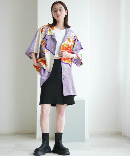 utatane(ウタタネ)の「着物リメイク maison utatane シャツ/ブラウス 紫苑の咲き零れ(シャツ/ブラウス・レディース・パープル・FREE)」の1枚目の写真