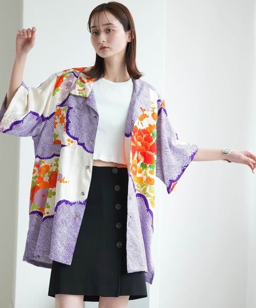 utatane(ウタタネ)の「着物リメイク maison utatane シャツ/ブラウス 紫苑の咲き零れ(シャツ/ブラウス・レディース・パープル・FREE)」の3枚目の写真