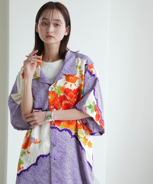 utatane(ウタタネ)の「着物リメイク maison utatane シャツ/ブラウス 紫苑の咲き零れ(シャツ/ブラウス・レディース・パープル・FREE)」の4枚目の写真