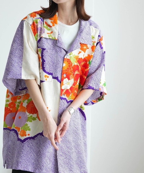 utatane(ウタタネ)の「着物リメイク maison utatane シャツ/ブラウス 紫苑の咲き零れ(シャツ/ブラウス・レディース・パープル・FREE)」の6枚目の写真