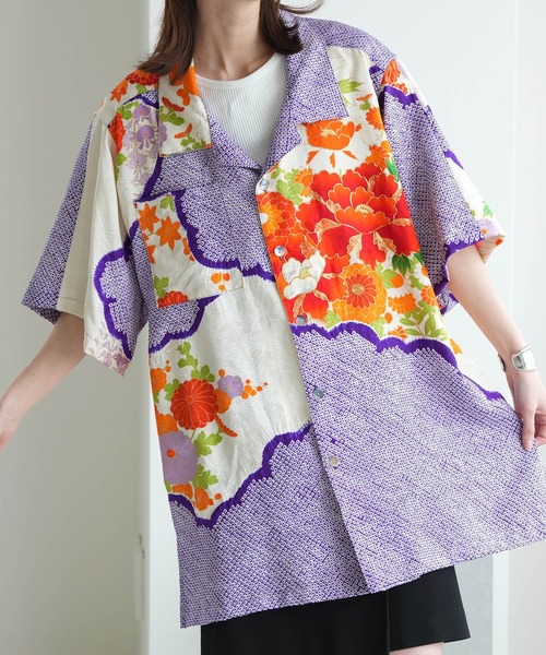 utatane(ウタタネ)の「着物リメイク maison utatane シャツ/ブラウス 紫苑の咲き零れ(シャツ/ブラウス・レディース・パープル・FREE)」の7枚目の写真