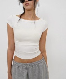 [B-BASIC] ベーシックリブボートネック半袖Tシャツ
