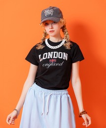 a.p.o.v. クロップド丈クラックシルバー箔Y2KプリントTシャツ(レディース)