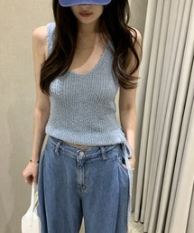 リボンノースリーブニット