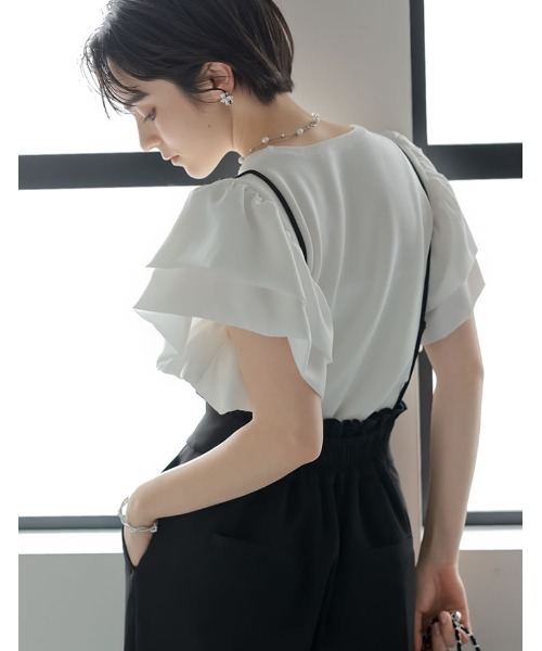 MEISM（ミズム）の「[2026 SUMMER COLLECTION][MEISM by Re:EDIT][涼感][洗える]フリルスリーブサマーニットトップス（ニット/セーター・レディース・ブラック/ホワイト・LARGE/MEDIUM）」の15枚目の写真