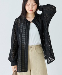 LAVEANGE | ストライプレースバンドカラーブラウス|シアーシャツ/前開き/羽織り(シャツ/ブラウス)
