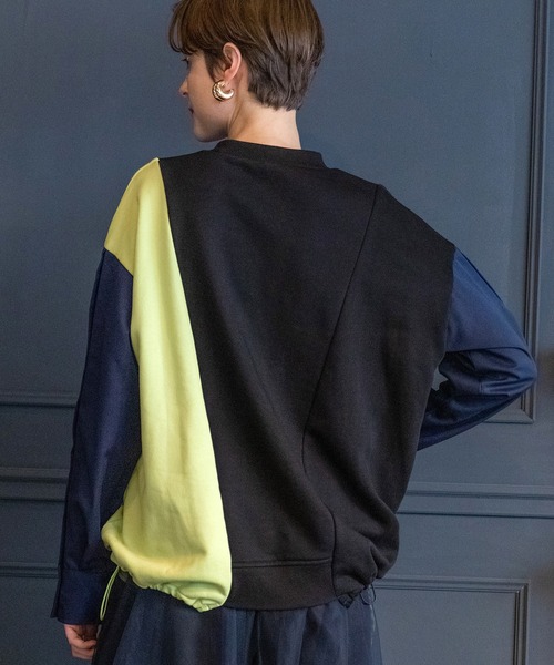 AULA AILA(アウラアイラ)の「シャツスリーブカラーブロックプルオーバー(スウェット・レディース・グレー/ネイビー/ブラック・0)」の10枚目の写真