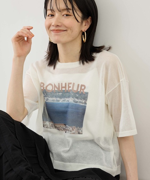 ROPE' PICNIC（ロペピクニック）の「フォトプリントニットTシャツ（ニット/セーター・レディース・クリーム/キナリ・FREE）」の2枚目の写真