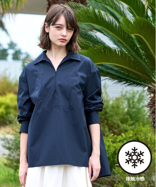 DRESSTERIOR（ドレステリア）の「【接触冷感/UVカット/着回し】スキッパーブラウス（シャツ/ブラウス・レディース・ネイビー/オフホワイト/ブルー系その他4・34/36/38）」の2枚目の写真