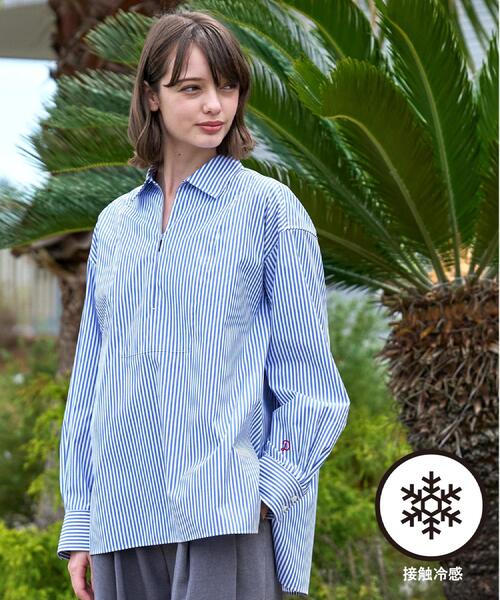 DRESSTERIOR（ドレステリア）の「【接触冷感/UVカット/着回し】スキッパーブラウス（シャツ/ブラウス・レディース・ネイビー/オフホワイト/ブルー系その他4・34/36/38）」の3枚目の写真