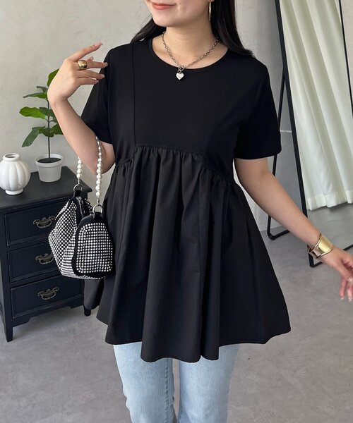 prose verse(プロズヴェール)の「パネル切替ドッキングペプラムTシャツ(Tシャツ/カットソー・レディース・オフホワイト/ブラック・LARGE/MEDIUM)」の2枚目の写真