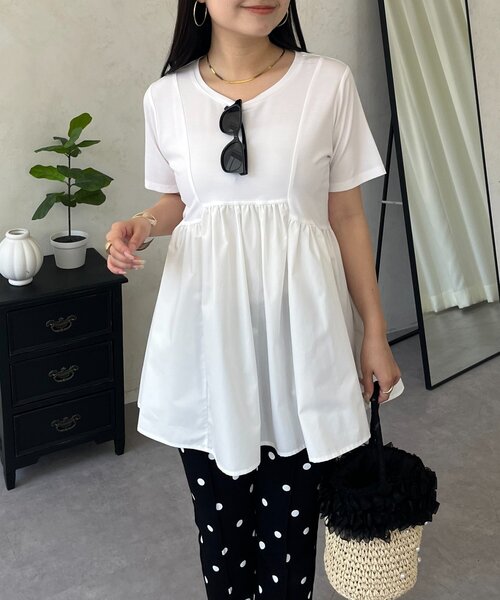 prose verse(プロズヴェール)の「パネル切替ドッキングペプラムTシャツ(Tシャツ/カットソー・レディース・オフホワイト/ブラック・LARGE/MEDIUM)」の5枚目の写真