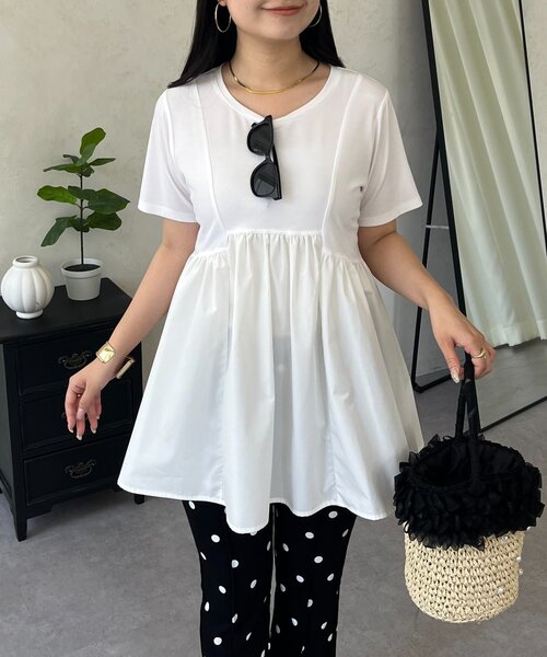 prose verse(プロズヴェール)の「パネル切替ドッキングペプラムTシャツ(Tシャツ/カットソー・レディース・オフホワイト/ブラック・LARGE/MEDIUM)」の6枚目の写真