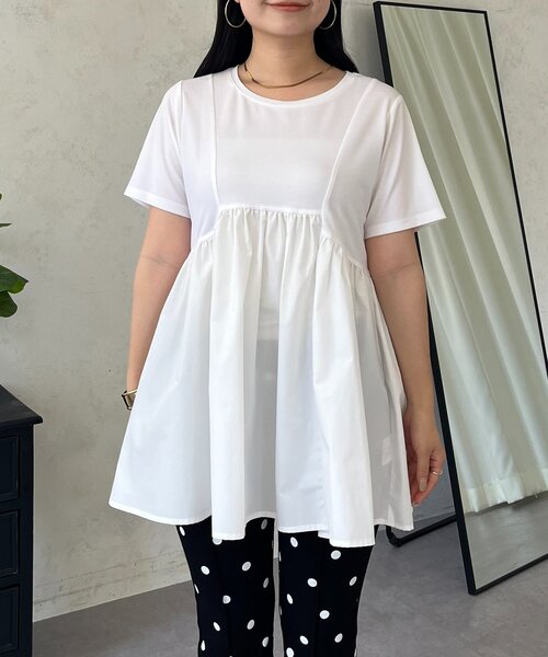 prose verse(プロズヴェール)の「パネル切替ドッキングペプラムTシャツ(Tシャツ/カットソー・レディース・オフホワイト/ブラック・LARGE/MEDIUM)」の15枚目の写真
