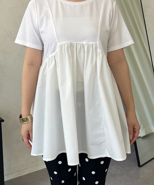 prose verse(プロズヴェール)の「パネル切替ドッキングペプラムTシャツ(Tシャツ/カットソー・レディース・オフホワイト/ブラック・LARGE/MEDIUM)」の21枚目の写真