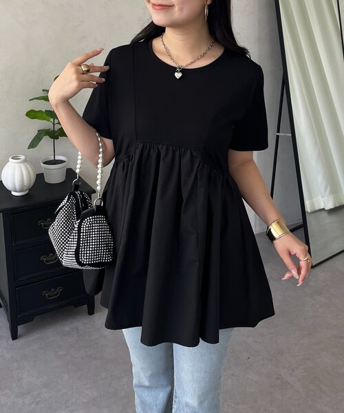 prose verse(プロズヴェール)の「パネル切替ドッキングペプラムTシャツ(Tシャツ/カットソー・レディース・オフホワイト/ブラック・LARGE/MEDIUM)」の22枚目の写真