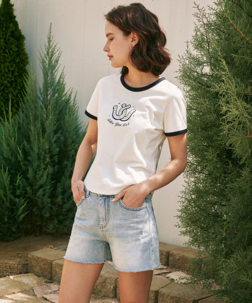 ZEROSTREET（ゼロストリート）の「[2カラー] ダブルブロックリンガー半袖Tシャツ（Tシャツ/カットソー・レディース・Wine/ネイビー・MEDIUM/SMALL）」の5枚目の写真