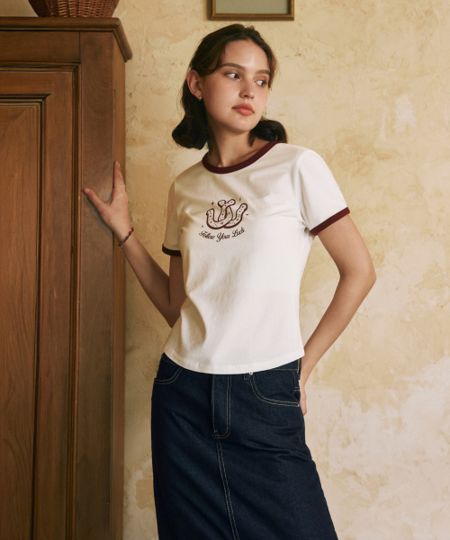ZEROSTREET（ゼロストリート）の「[2カラー] ダブルブロックリンガー半袖Tシャツ（Tシャツ/カットソー・レディース・Wine/ネイビー・MEDIUM/SMALL）」の3枚目の写真