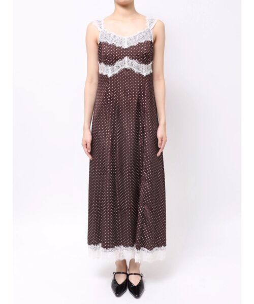 LAGUNAMOON(ラグナムーン)の「レーストリムドットキャミワンピース(ワンピース・レディース・ブラウン/アイボリー・MEDIUM/SMALL)」の9枚目の写真