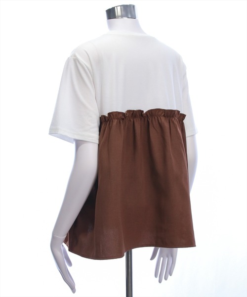 CLEAR BASIC（クリアベーシック）の「シャーリング切替ペプラムドッキングトップス［骨格ウェーブ／カジュアル］（Tシャツ/カットソー・レディース・ブラウン/ブラック・F）」の19枚目の写真