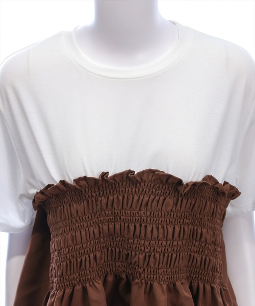 CLEAR BASIC（クリアベーシック）の「シャーリング切替ペプラムドッキングトップス［骨格ウェーブ／カジュアル］（Tシャツ/カットソー・レディース・ブラウン/ブラック・F）」の22枚目の写真