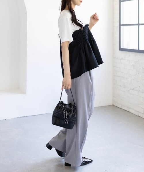 CLEAR BASIC（クリアベーシック）の「シャーリング切替ペプラムドッキングトップス［骨格ウェーブ／カジュアル］（Tシャツ/カットソー・レディース・ブラウン/ブラック・F）」の12枚目の写真