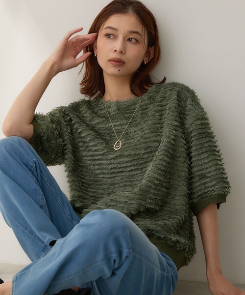 UNTITLED(アンタイトル)の「【秋映え/体型カバー】フェザージャガードプルオーバー(Tシャツ/カットソー・レディース・ブラック/カーキ/アイボリー・00/04/44/48/50/02)」の3枚目の写真