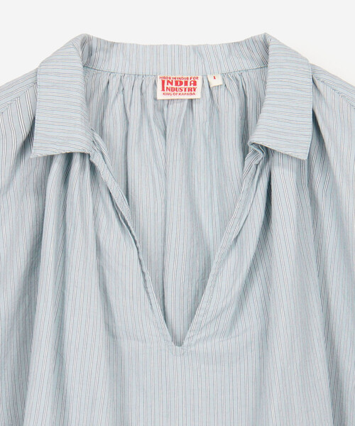 Bshop(ビショップ)の「INDIA INDUSTRY | コットン 長袖スキッパーシャツ STRIPE WOMEN(シャツ/ブラウス・レディース・ブルー系その他・1)」の4枚目の写真