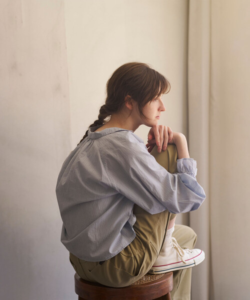 Bshop(ビショップ)の「INDIA INDUSTRY | コットン 長袖スキッパーシャツ STRIPE WOMEN(シャツ/ブラウス・レディース・ブルー系その他・1)」の7枚目の写真
