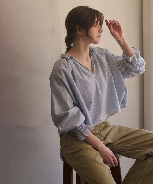 Bshop(ビショップ)の「INDIA INDUSTRY | コットン 長袖スキッパーシャツ STRIPE WOMEN(シャツ/ブラウス・レディース・ブルー系その他・1)」の8枚目の写真