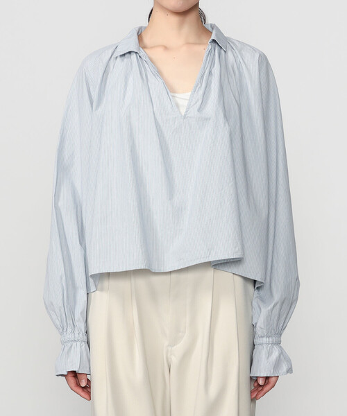 Bshop(ビショップ)の「INDIA INDUSTRY | コットン 長袖スキッパーシャツ STRIPE WOMEN(シャツ/ブラウス・レディース・ブルー系その他・1)」の9枚目の写真