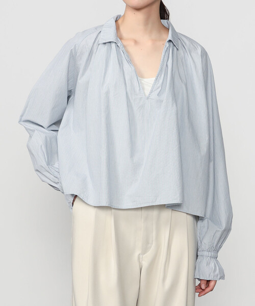 Bshop(ビショップ)の「INDIA INDUSTRY | コットン 長袖スキッパーシャツ STRIPE WOMEN(シャツ/ブラウス・レディース・ブルー系その他・1)」の12枚目の写真