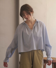 INDIA INDUSTRY | コットン 長袖スキッパーシャツ STRIPE WOMEN