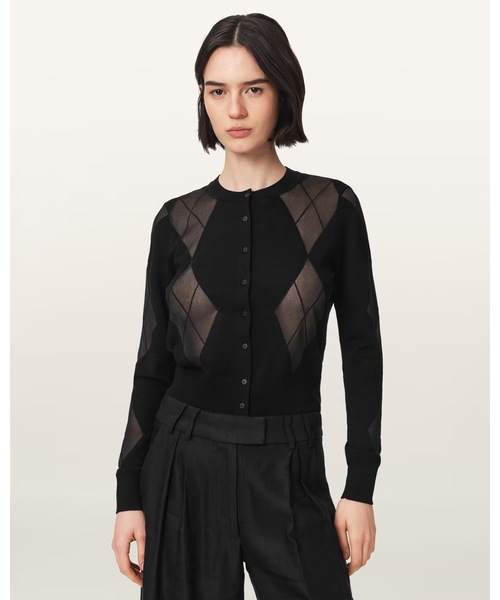 ALLSAINTS(オールセインツ)の「BERN WOOL BLEND ARGYLE CARDIGAN | BERN ウール ブレンド アーガイル カーディガン(カーディガン/ボレロ・レディース・ブラック・S)」の1枚目の写真