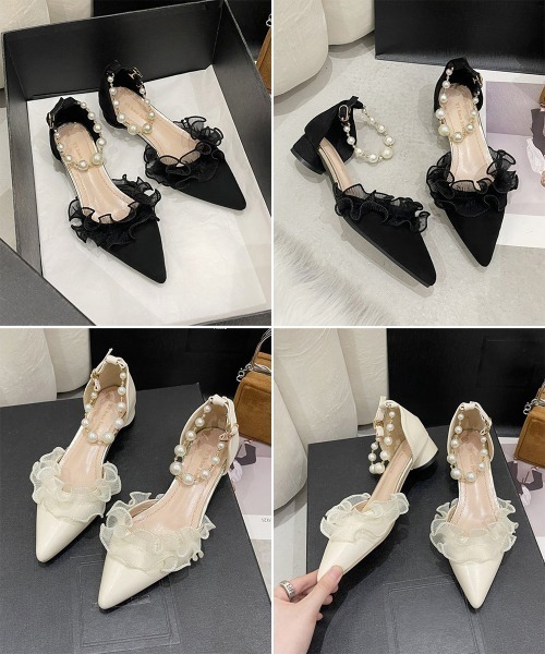 Miniministore(ミニミニストア)の「ポインテッドトゥフリルパンプスパール美脚(パンプス・レディース・ブラック/アイボリー・22.5cm/24.5cm/24.0cm/23.5cm/23.0cm)」の5枚目の写真